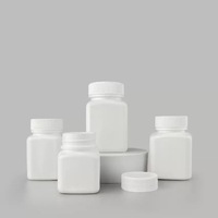 Flacon carré opaque blanc/noir en PEHD de 30cc, 60cc, 70cc, 100cc avec bouchon à vis à large ouverture et impression sérigraphiée pour capsules et pilules