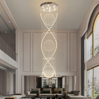 Lampe de luxe longue goutte de pluie spirale cristal chaîne lustre pour escalier foyer entrée résidentiel