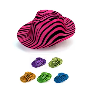 사용자 지정 패션 파티 축제 활동 특별 캔디 컬러 모자 얼룩말 인쇄 모자 PVC 소재 동물 갱스터 처리