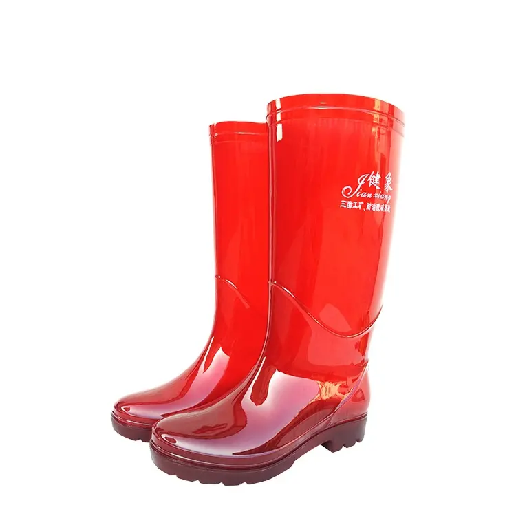 Giày Ủng Đi Mưa Màu Đỏ Wellington Dài Chống Trượt Pvc Chống Nước Theo Yêu Cầu Của Trung Quốc Cho Công Nhân