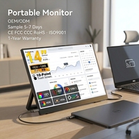 Monitor Portabel 14 Inci FHD 1080P IPS 60Hz USB C dengan Penyangga yang Dapat Disesuaikan VESA Monitor Kedua untuk Laptop Perjalanan Kantor Rumah