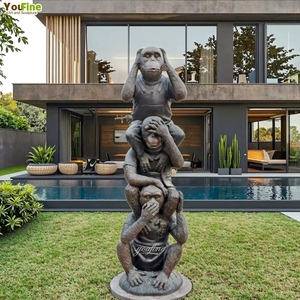 Tùy Chỉnh Kích Thước Vườn Ba Khôn Ngoan Điêu Khắc Bronze 3 Con Khỉ Trên Băng Ghế Dự Bị Bức Tượng - Product Image 3