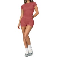 Ensemble de sport DF-style pour femme : T-shirt à manches courtes et short de yoga, tricoté sans couture, anti-plis, idéal pour la course et le fitness