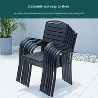 Fauteuil de jardin et de balcon moderne en aluminium noir, chaise de salle à manger d'extérieur, fauteuil de patio imperméable et confortable pour café et cour.