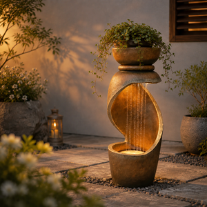 Fuente de Agua con Luz LED en Espiral, Macetero de Resina para Exteriores, Moderno, Resistente a la Intemperie, Fácil de Instalar, para Jardín o Patio - Product Image 1