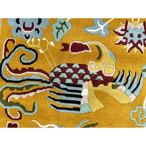 Tapis en laine tissé à la main Oushak, support en latex classique, bleu et marron, pour chambre à coucher, salon, salle à manger et bureau - Product Image 5