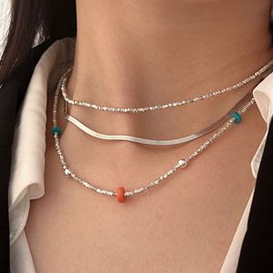S925 Pure <b>Silver</b> Beaded Necklace Women Minimalist Layered <b>Choker</b> Everyday Wear Fine Jewelry - Product Image 3