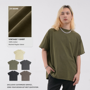 Camiseta de Verano de Manga Corta Raglán con Dobladillo Curvo, 275G, 100% Algodón, Lavado Ácido, Estilo Vintage Urbano - Product Image 1