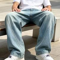 Jeans en denim pour hommes, coupe droite ample, style vintage, jambe large, pour usage quotidien, vente en gros