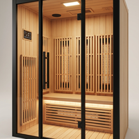 Ruang Sauna Inframerah Terpasang Dalam Ruangan untuk 2 Orang, Kabin Uap Kayu dengan Kontrol Digital dan Pintu Kaca Penuh untuk Spa di Rumah