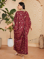 Caftan floral or bourgogne de l'Aïd, vêtements islamiques modestes ornés de grande taille pour les événements festifs saoudiens de Dubaï