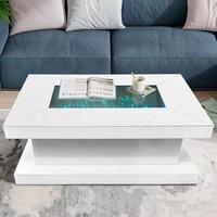 Table basse rectangulaire moderne avec miroir, table à thé avec foyer électronique, décoration pour salon, meubles miroir