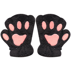 Women's Winter <b>Cat</b> <b>Paw</b> <b>Gloves</b> Plush Half Finger Warm Fleece Lined Korean Style - Product Image 5