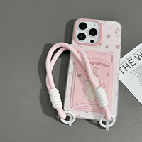 Étui de téléphone portable mignon motif lapin fleuri avec porte-cartes pour iPhone 16 15 14 17 Air 18 11 Pro Max Coque Arrière Funda