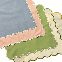 Serviettes de table en lin lavé à la française, bordure brodée festonnée, monogramme personnalisé, tissu de mariage fait main, pour restaurant, vente en gros