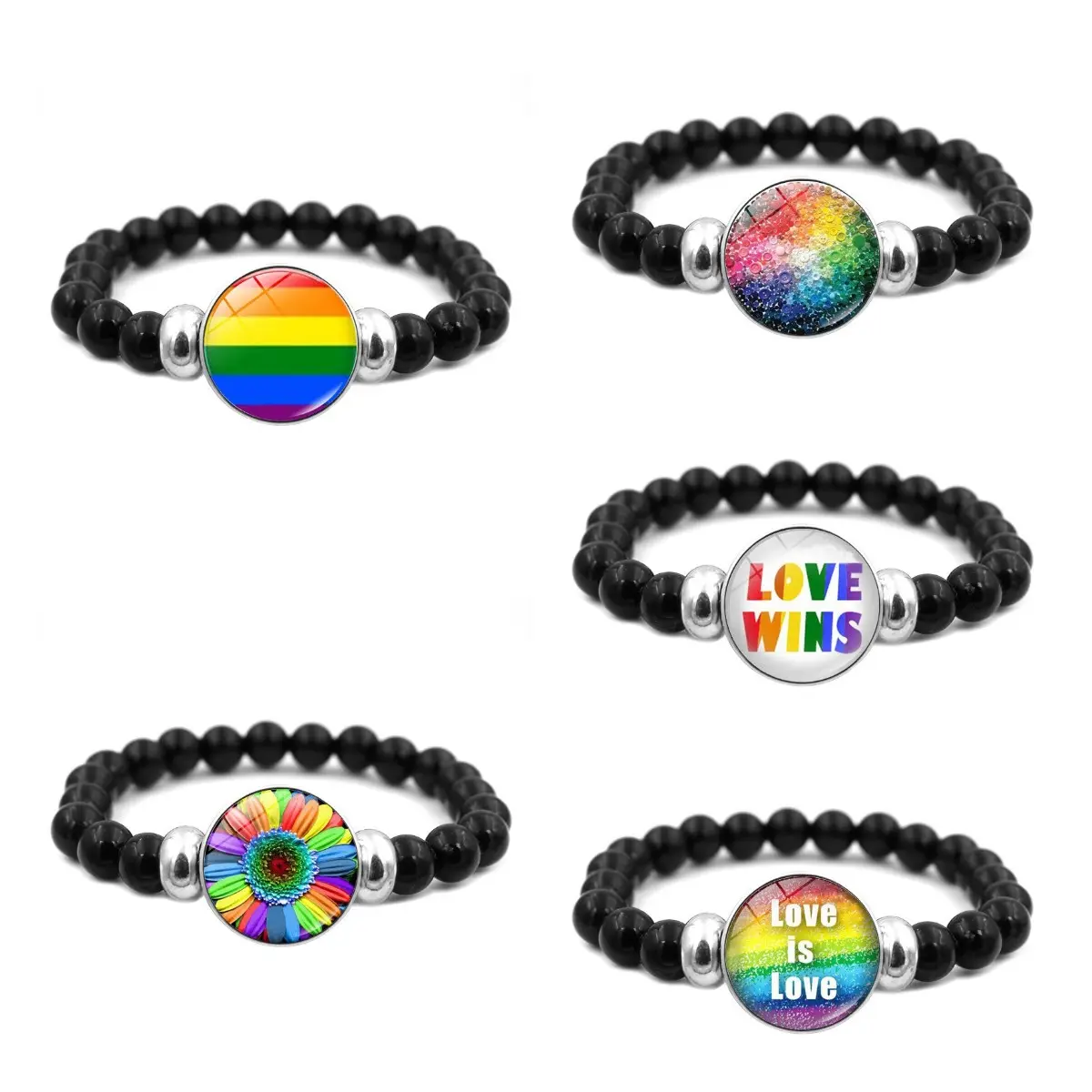 LGBTQ Gelang Manik-manik Kebanggaan Logo Kustom Kancing Jepret Afrika Selatan Kemenangan Atas Bantuan Bendera Kebanggaan Gelang Manik-manik Pita Elastis