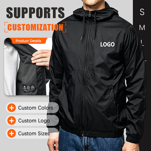 Wholesale Custom Logo Black Polyester Waterproof Windproof Outdoor Running Hooded Shell Coat Mens Windbreaker Jacket