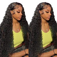 Perruque en cheveux humains indiens naturels, Lace Frontale HD, longueurs 30-40 pouces, bouclée Deep Wave, sans colle, avec baby hair