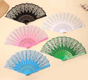 Éventail pliant artisanal en poudre d'or style chinois 2025, cadeau de mariage, éventail à main en plastique pour la danse - Product Image 1