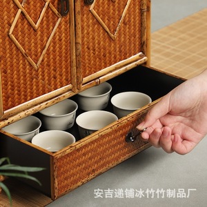 Green Cool Bamboo Storage Cabinet Rattan Vintage Standing Type <b>Desktop</b> Organizer Durable - Product Image 4