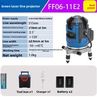 Niveau laser industriel Dongcheng FF06-11E2 à double alimentation, ligne croisée, lumière verte, automatique, 2-3-5 lignes