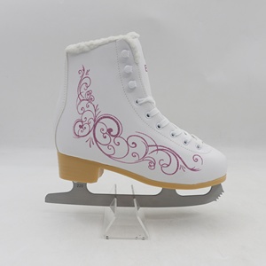 Patins à <span class=keywords><strong>glace</strong></span> en cuir <span class=keywords><strong>blanc</strong></span> confortable pour femmes et filles avec lame en acier au carbone haute ténacité et nœud papillon - Product Image 3