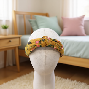 Fascia per Capelli in Velluto a Coste con Nodo Floreale Diatema, Accessorio Moda Donna con Piccolo Design Floreale, Alta Qualità, Stile Casual - Product Image 2