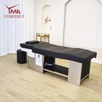 Lit de massage pour salon de beauté avec cadre en acier inoxydable, bassin en céramique et raccordements de plomberie, lit de lavage de cheveux