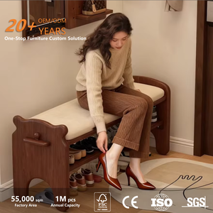 Banco zapatero de entrada de lujo ligero de alta gama, banco largo con estantería para zapatos, de varias capas, para pasillo, de <span class=keywords><strong>madera</strong></span> maciza, móvil - Product Image 2