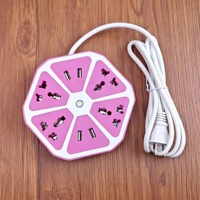 Multiprise universelle hexagonale colorée avec 5 prises CA et ports USB, rallonge multi-longueurs avec protection contre les surtensions