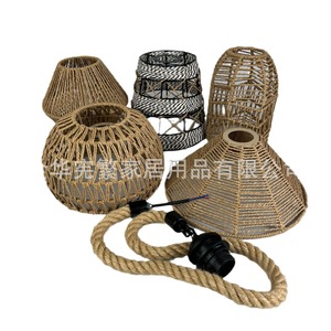 Woven Hemp <b>Rope</b> Chandelier Cone Shape E27 Single Head For Living Room Bedroom Home Decor LED <b>Light</b> Source - Product Image 1