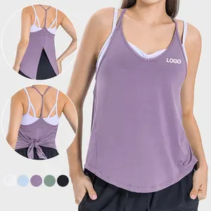 Camiseta sin mangas de Yoga con cuello en V de verano para mujer, camisetas deportivas holgadas sin mangas de secado fresco y espalda, camisetas atléticas para correr para mujer