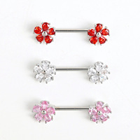 Piercing de téton tendance en acier inoxydable plaqué or, motif double fleur CZ, coloré, pour fête et décoration corporelle