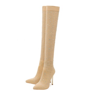 Nuevas Botas de Mujer Elásticas por Encima de la Rodilla con Diamantes, Botas Ajustadas de Tacón de Aguja, Botas Largas Ajustadas con Punta Puntiaguda para Mujer - Product Image 6