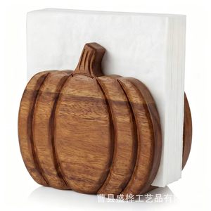 Wooden Pumpkin Tissue Holder Brown Solid Wood <b>Desktop</b> Napkin <b>Stand</b> Autumn Decor Party Use - Product Image 2