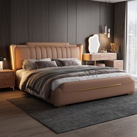 Premium Gepolstertes Lederbett in Kingsize mit Stauraum-Schubladen, LED-Kopfteil für Luxuriöse Villen-Schlafzimmer