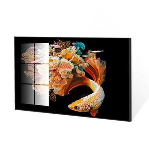 الحديثة نمط الحيوان الذهبي أسماك و المرجان الخزف المصنوع من الكريستال اللوحة خلفية سوداء اللون البرتقالي عالية لامعة ل جدار الفن - Product Image 3