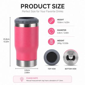 Refroidisseur de canettes de bière en acier inoxydable à double paroi avec logo personnalisé, 14 oz, 4 en 1, revêtement en poudre, avec ouvre-bouteille - Product Image 2