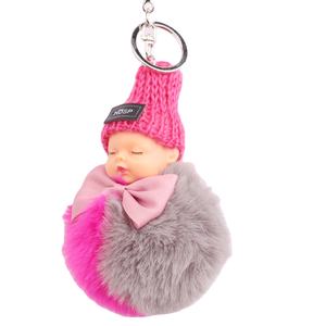 Porte-clés Lapin en Fourrure Rose, Blanc et Noir avec <span class=keywords><strong>Pompon</strong></span> – Adorable pour Filles - Product Image 1