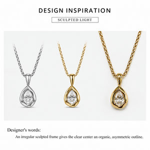 Irregular Sculpted Zircon Necklace Stainless Steel 14K <b>Gold</b> Vacuum Plated Organic Pendant <b>Gold</b> and Silver Colors - Product Image 2
