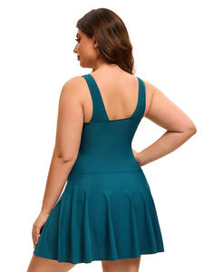 Elegante traje de baño de una pieza para mujer europea americana con corte trasero sexy patrón sólido diseño de bloque de color ropa de playa de talla grande - Product Image 5