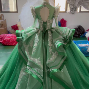 Jancember AXS02 Glitter manga larga borla vestido de noche vestido de fiesta verde con manga acampanada - Product Image 5