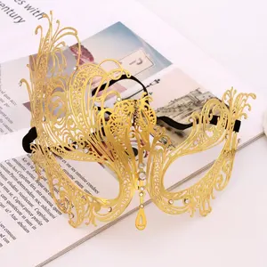 Gold Color Luxury Diamond Half Face Metal Phoenix Masks Promotional Silver Costume Party Masks Adult Masquerade Dance Mask