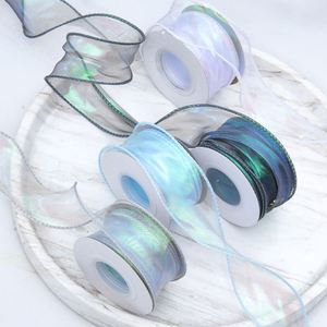 ริบบิ้นไหมพรมหางปลาสีรุ้งหรูหรา 10 หลา กว้าง 4 ซม. (1.6 นิ้ว) ริบบิ้นลายดอกไม้ ใช้สำหรับงานกีฬาและของขวัญ - Product Image 2