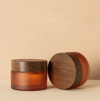 Benutzer definierte Mattglas Glas Kerzen behälter Holz Bambus Deckel 30ml 50ml 15g 30g 50g Glas für Kosmetik creme