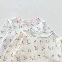Ensemble pyjama bébé fille boutique, manches longues, col rond, imprimé floral côtelé, leggings à bord festonné, vente en gros, vêtements de nuit pour enfants