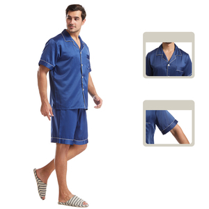 <strong>Dressing</strong> <strong>Gown</strong> <strong>Men</strong> Imitated <strong>Silk</strong> Pajama Set Two Pieces with Short Sleeve Luxury and Comfortable Button-down Pajamas Homewear - Product Image 1