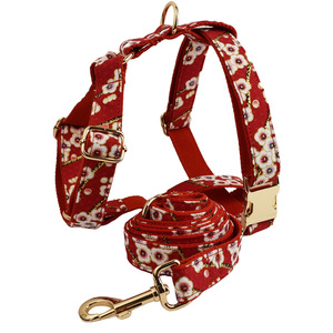 Ensemble collier et laisse pour <span class=keywords><strong>chien</strong></span> à motif floral classique fleur de prunier rouge, boucle en alliage de zinc avec nœud, réglable pour chiens de petite et grande taille - Product Image 1