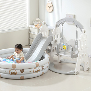 Structure de <span class=keywords><strong>jeu</strong></span> d'intérieur 3 en 1 en forme de château pour enfants avec toboggan, balançoire et panier de basket, en plastique, pour bébé - Product Image 2