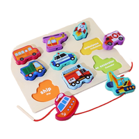Jeux éducatifs de bureau sur 5 thèmes, puzzle en bois pour enfants, blocs à enfiler, jouets d'association bilingues chinois-anglais